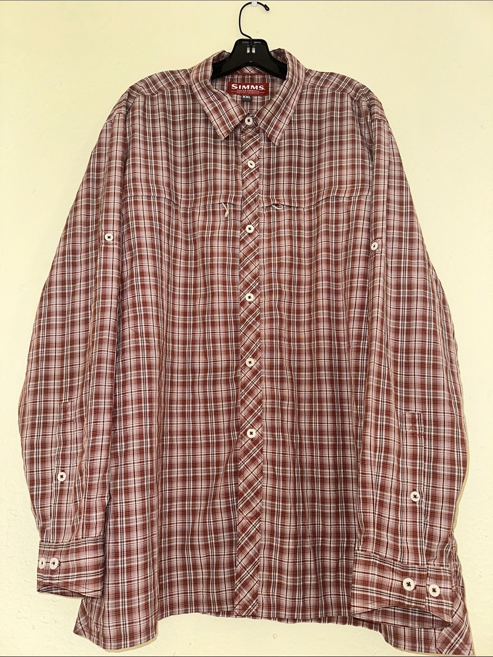 Simms Men's Maroon Plaid Button-Down Shirt EUC